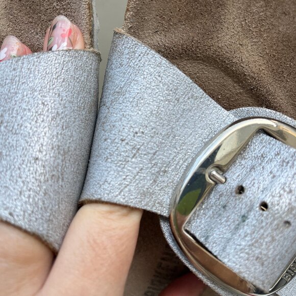 Birkenstock Leather Metallic Silver Big Madrid Buckle Sandals - Picture 2 of 12